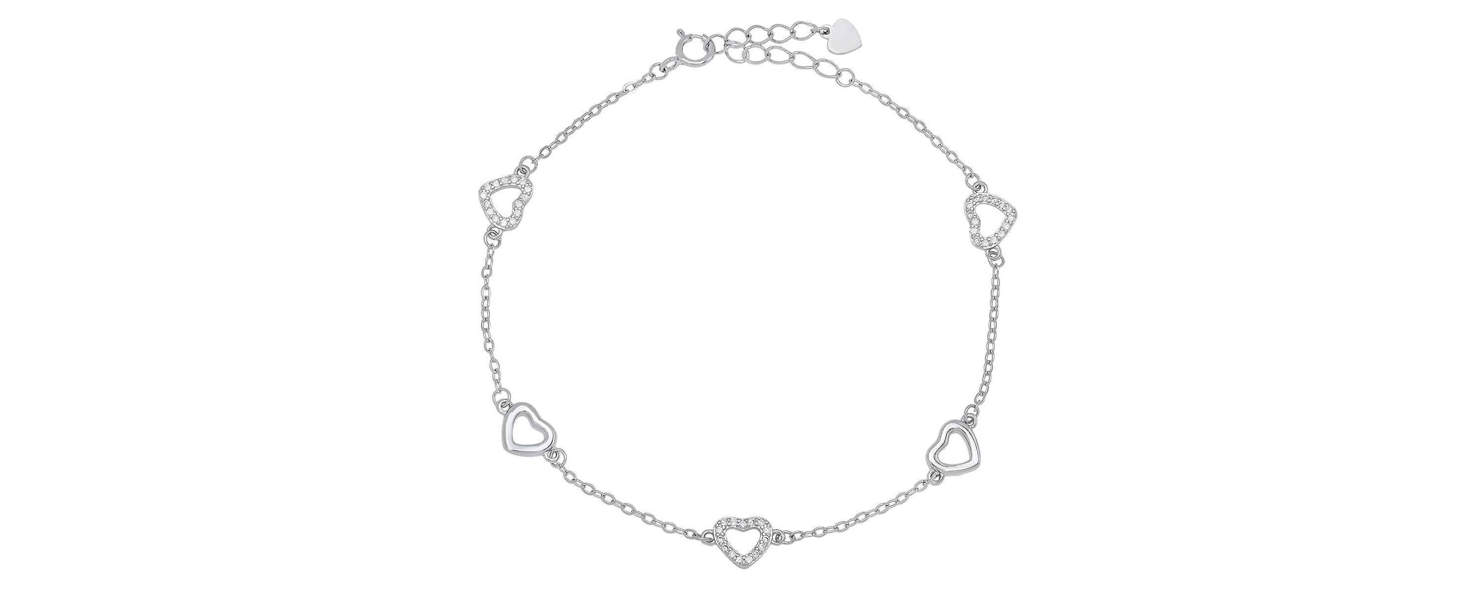 Lab Created Sterling Silver CZ Heart Station Bracelet