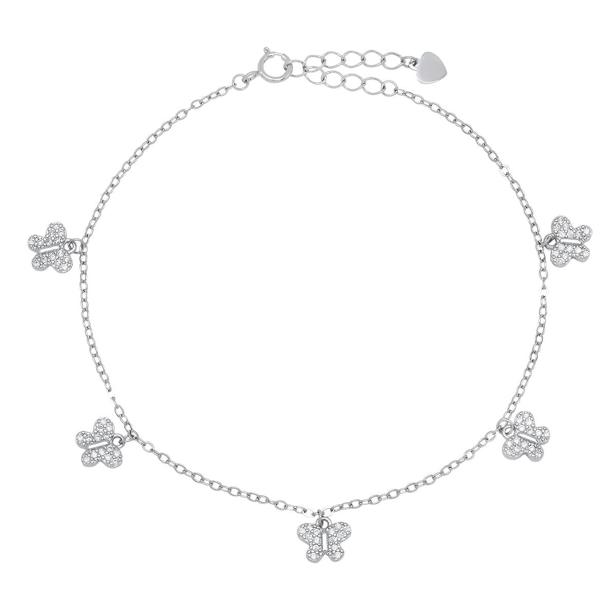 Lab Created Sterling Silver CZ Butterfly Charm Bracelet