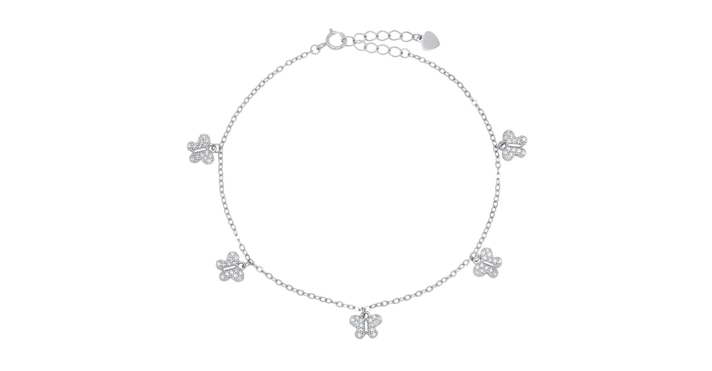 Lab Created Sterling Silver CZ Butterfly Charm Bracelet