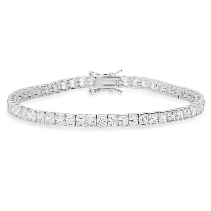 Lab Created Sterling Silver Princess-cut CZ Tennis Bracelet