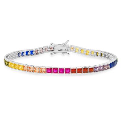Kylie Harper Lab Created 14k Gold Over Silver Multi-color Princess-cut CZ Tennis Bracelet, 7.25 in