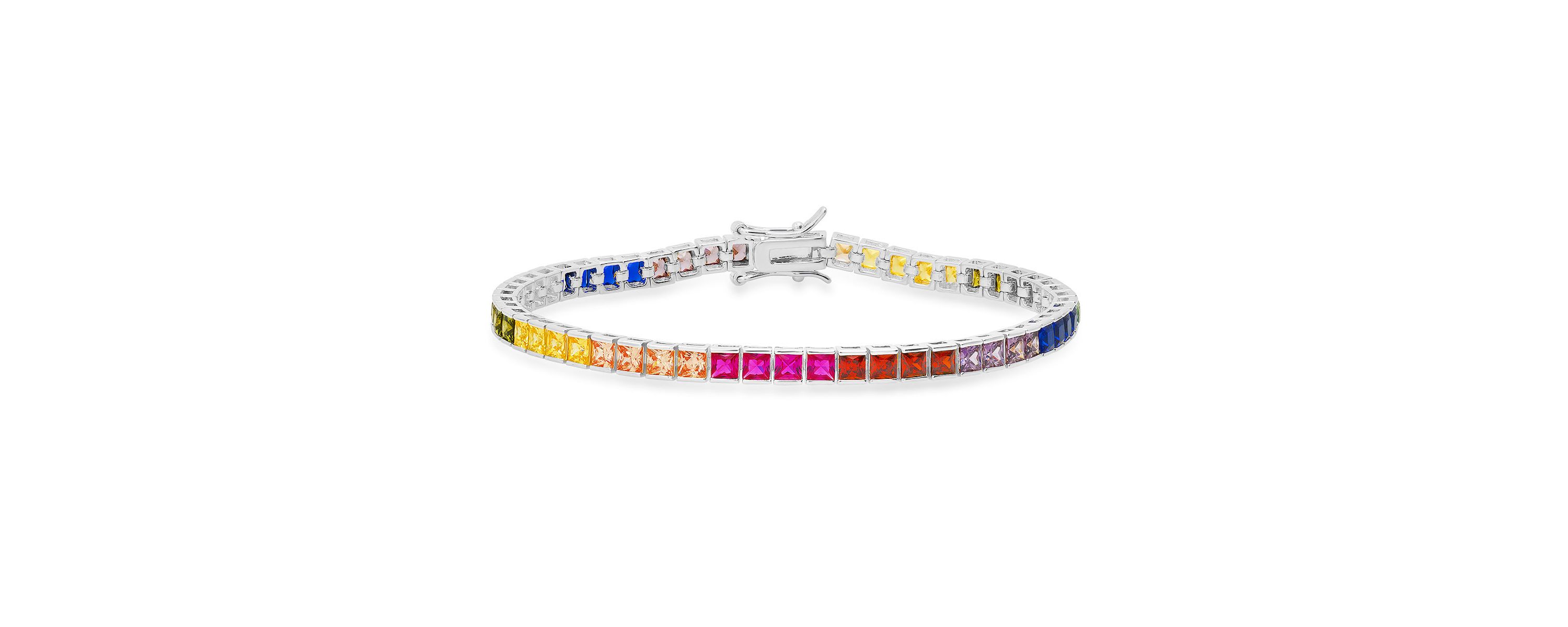 Lab Created Sterling Silver Multi-color Princess-cut CZ Tennis Bracelet