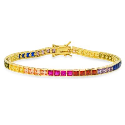 Kylie Harper Lab Created 14k Gold Over Silver Multi-color Princess-cut CZ Tennis Bracelet, 7.25 in
