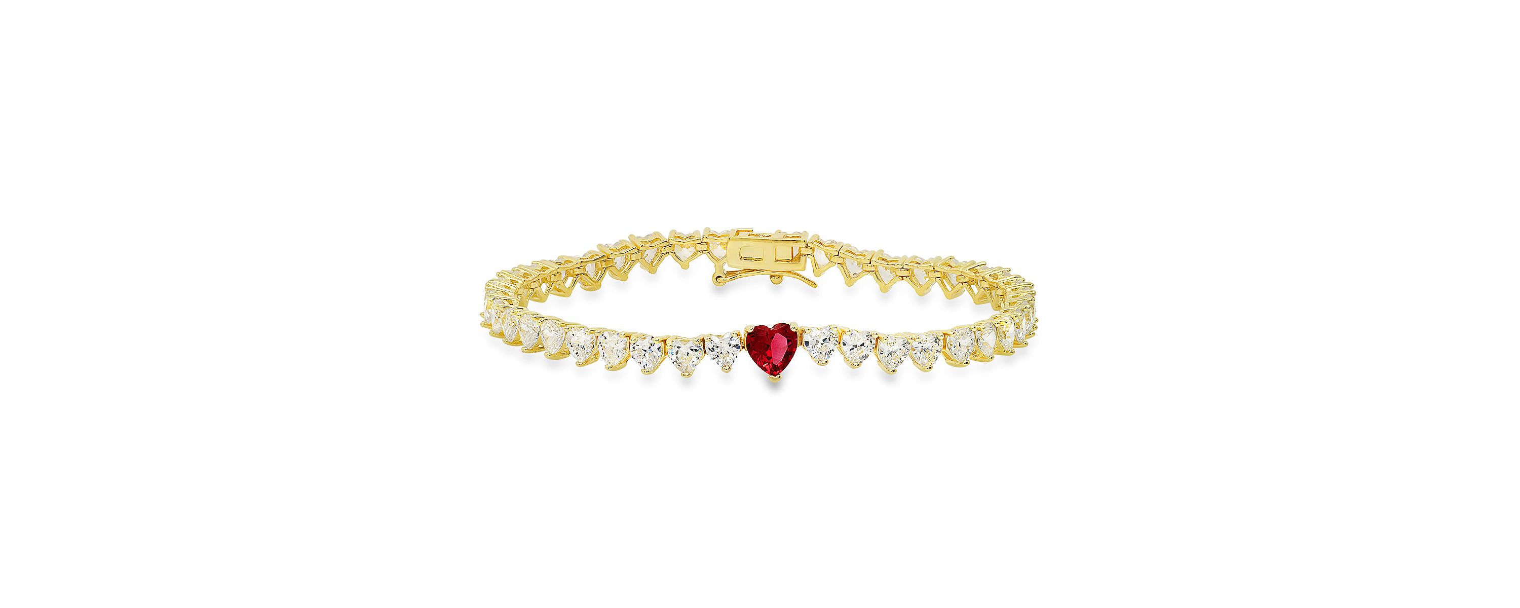 Lab Created 14k Gold Over Silver Ruby CZ Heart-cut Tennis Bracelet