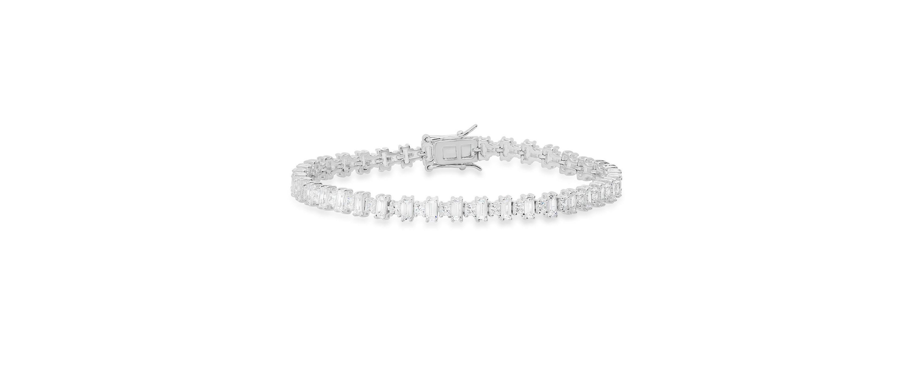 Lab Created 14k Gold Over Silver Princess & Baguette-cut CZ Tennis Bracelet