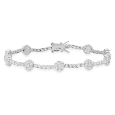 Kylie Harper Lab Created Sterling Silver CZ Floral Station Tennis Bracelet -  580090411771607