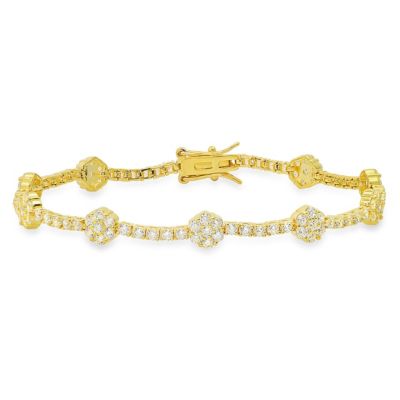 Kylie Harper Lab Created Sterling Silver CZ Floral Station Tennis Bracelet, Gold -  0810103573710