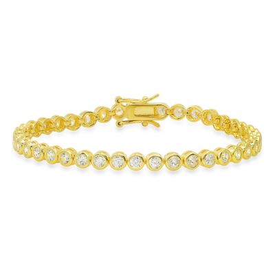 Kylie Harper Lab Created 14k Gold Over Silver Bezel-set Round-cut CZ Tennis Bracelet, 7.25 in