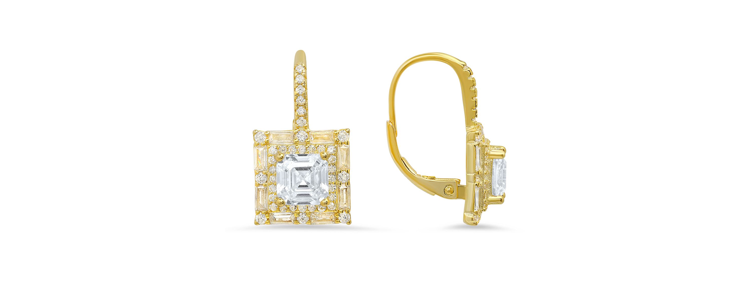 Lab Created Sterling Silver Asscher-cut Halo CZ Leverback Earrings