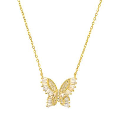 Lab Created 14k Gold Over Silver Baguette Butterfly Necklace
