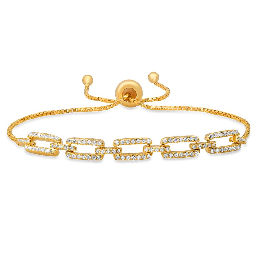 Lab Created Sterling Silver CZ Paperclip Adjustable Bracelet