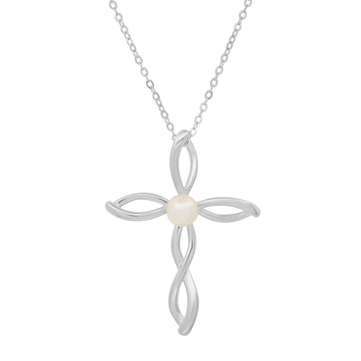 14k Gold Over Silver Pearl Cross Pendant