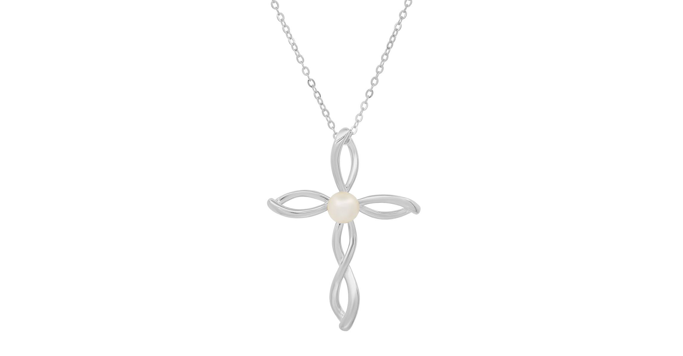 14k Gold Over Silver Pearl Cross Pendant