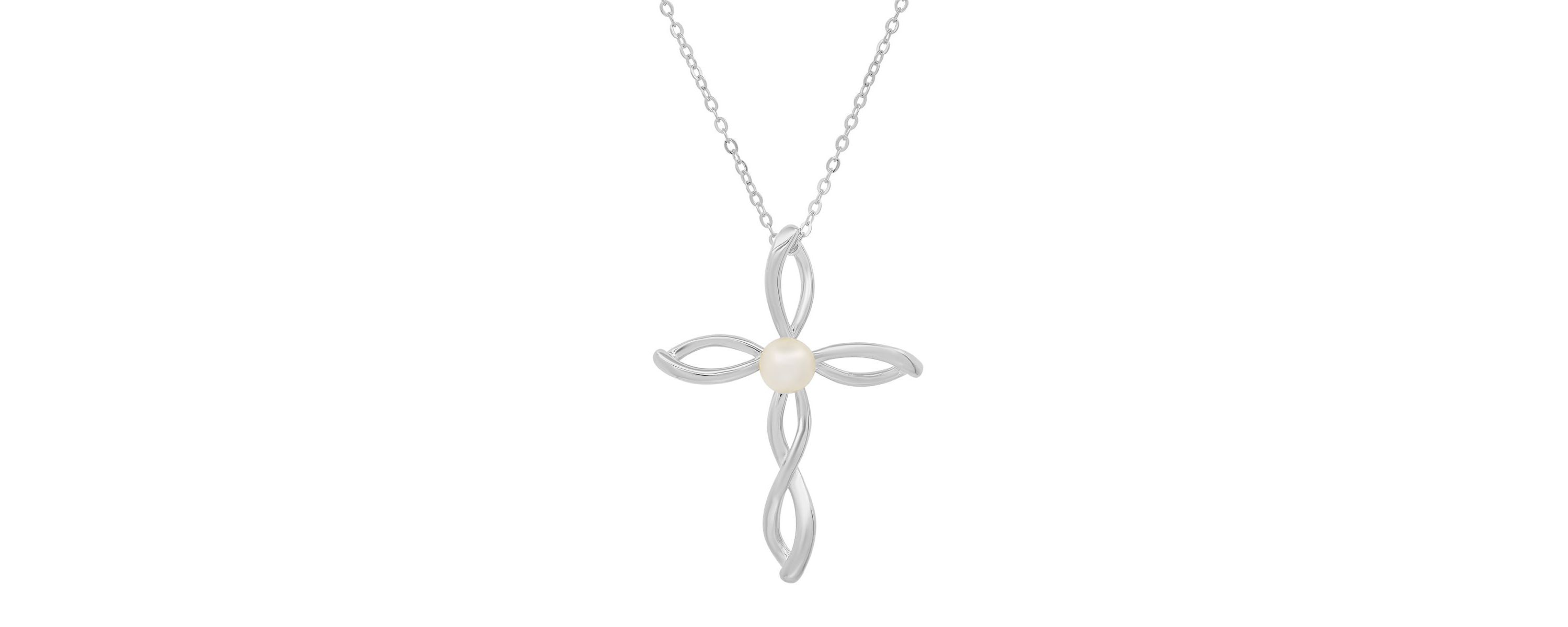 14k Gold Over Silver Pearl Cross Pendant