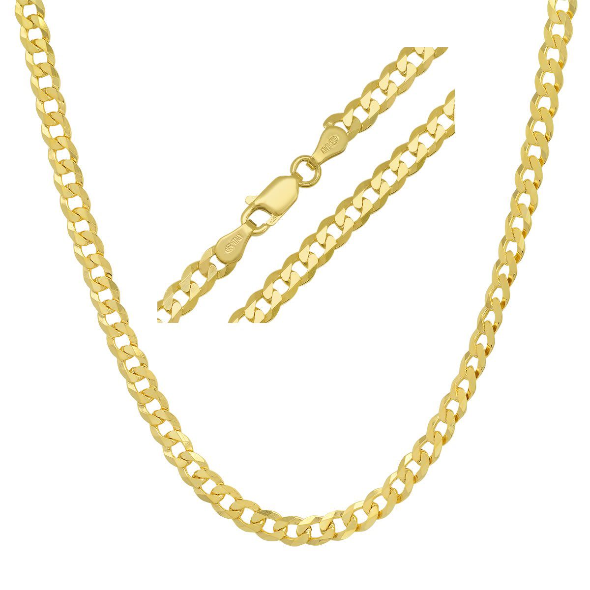 Italian 14k Gold Over Silver 4mm Miami Cuban Curb Chain Necklace - Unisex
