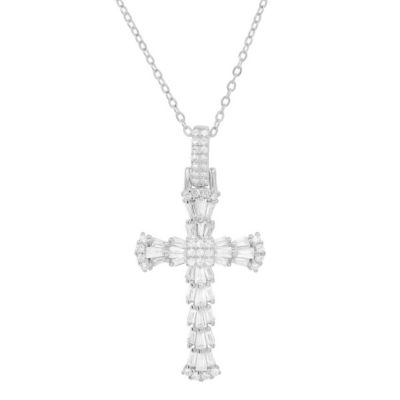 Kylie Harper Lab Created 14k Gold Over Silver Baguette-cut CZ Cross Pendant