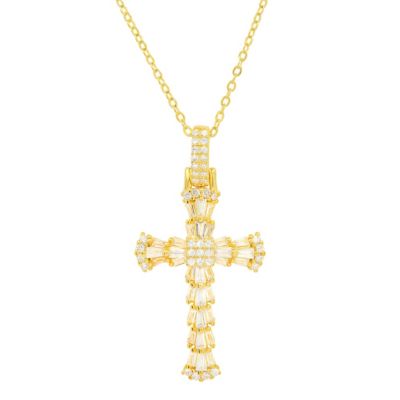 Kylie Harper Lab Created 14k Gold Over Silver Baguette-cut CZ Cross Pendant