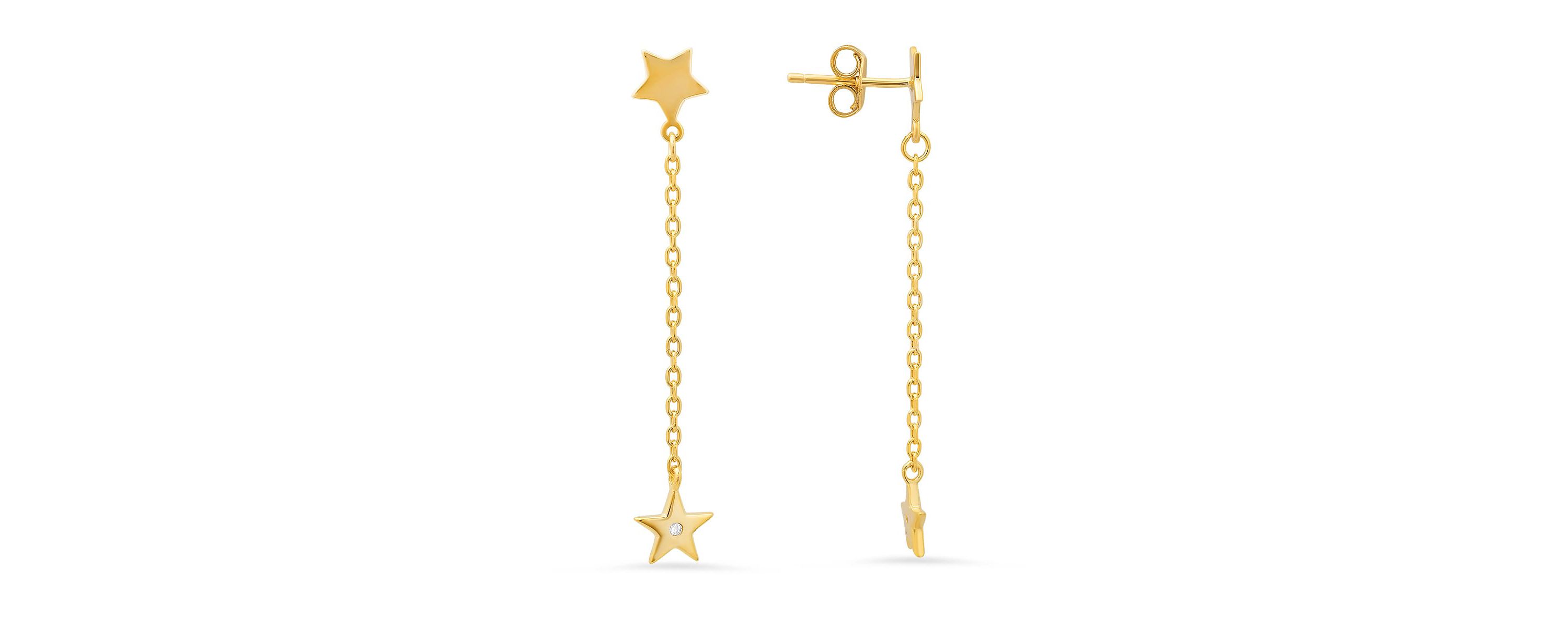 Lab Created Sterling Silver Petite Dangling Stars CZ Earrings