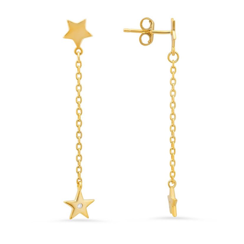 Lab Created Sterling Silver Petite Dangling Stars CZ Earrings