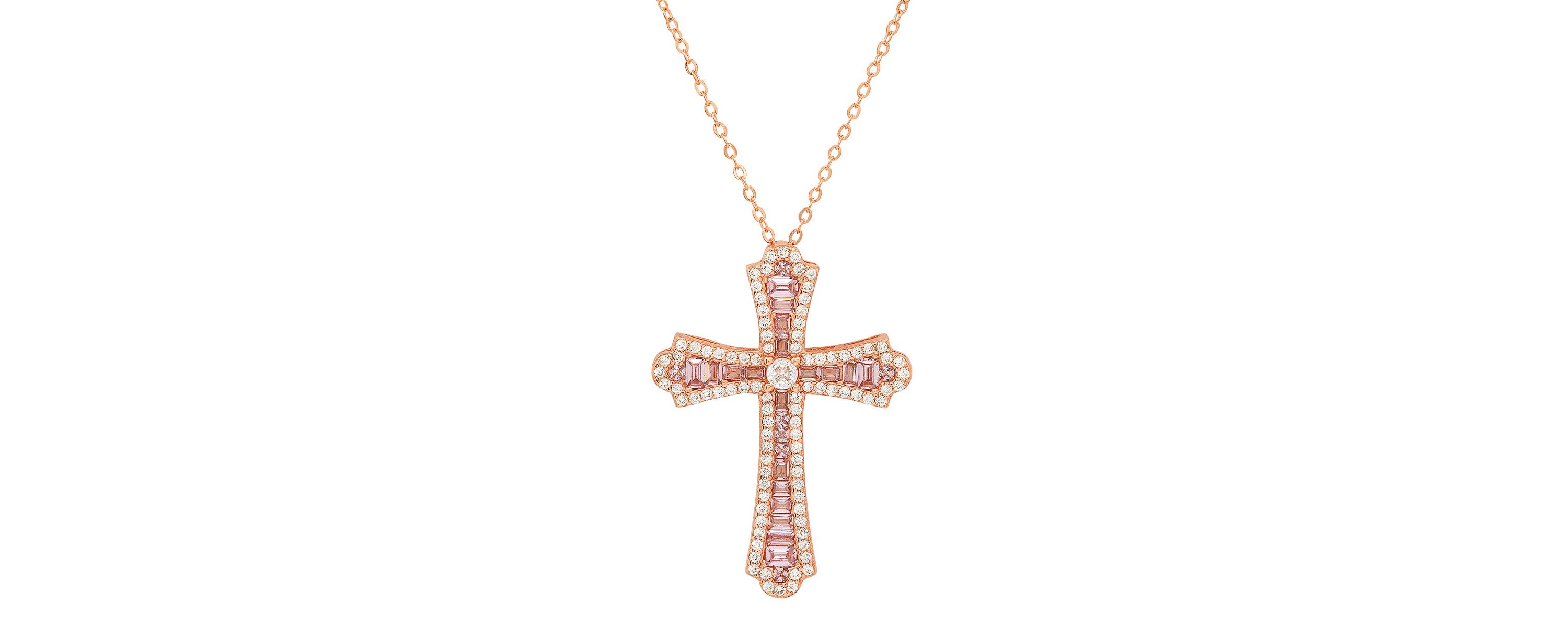 Lab Created Sterling Silver Luxurious CZ Cross Pendant