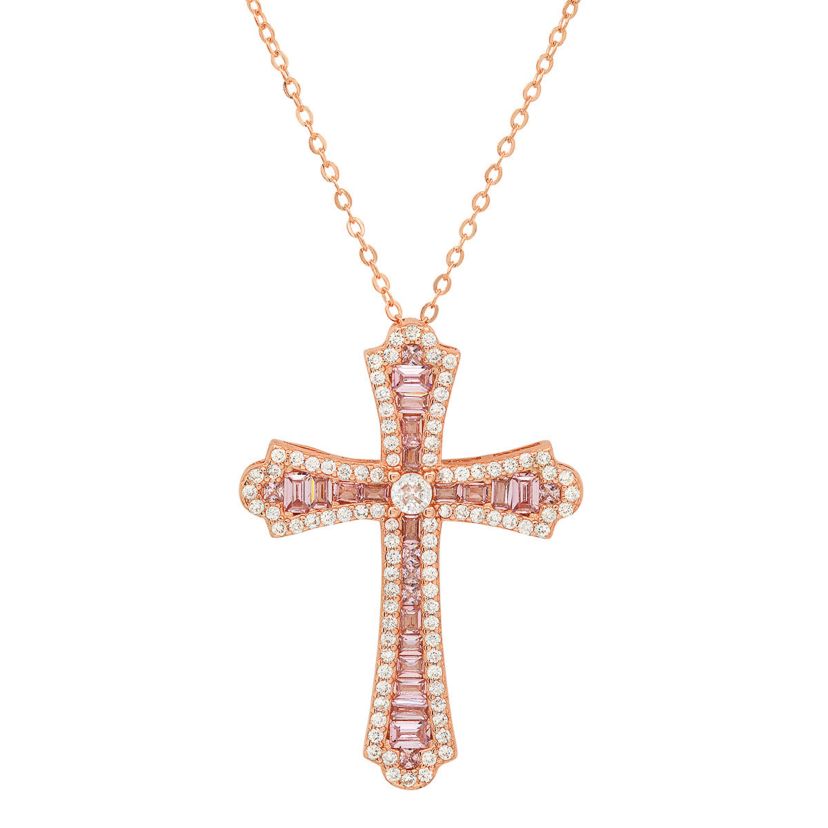 Lab Created Sterling Silver Luxurious CZ Cross Pendant