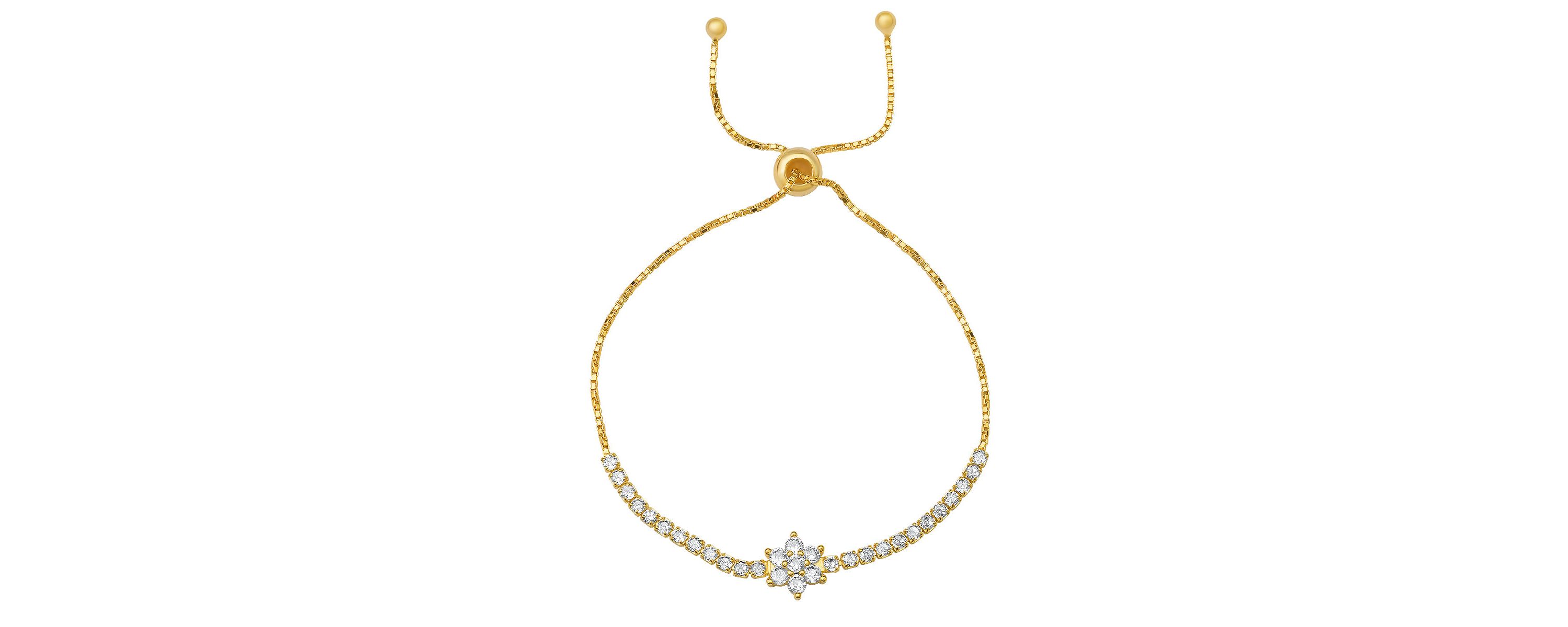 Lab Created 14k Gold Over Silver Floral CZ Adjustable Bracelet