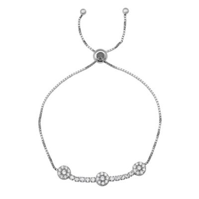 Kylie Harper Lab Created Sterling Silver CZ Floral Station Adjustable Bracelet -  580090411771642