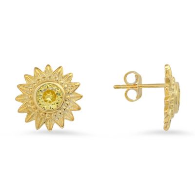 Lab Created Sterling Silver CZ Flower Stud Earrings