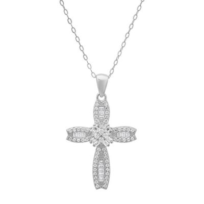Kylie Harper Lab Created 14k Gold Over Silver Petite Luxurious Baguette-cut CZ Cross Pendant, 18 in