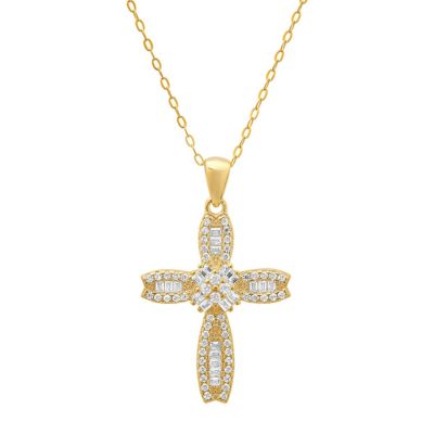 Kylie Harper Lab Created 14k Gold Over Silver Petite Luxurious Baguette-cut CZ Cross Pendant