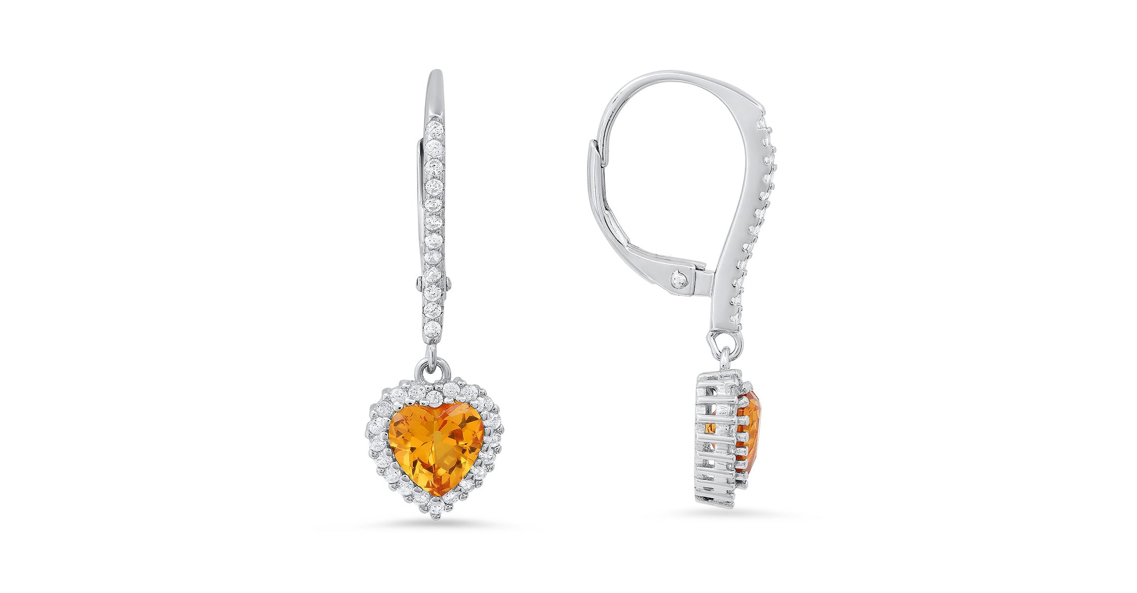 Lab Created Sterling Silver Heart-cut Birthstone CZ Halo Leverback Earrings