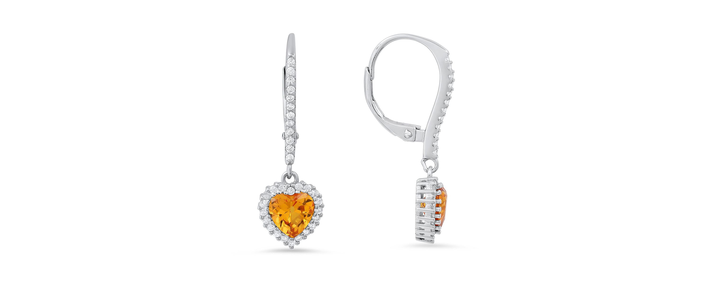 Lab Created Sterling Silver Heart-cut Birthstone CZ Halo Leverback Earrings