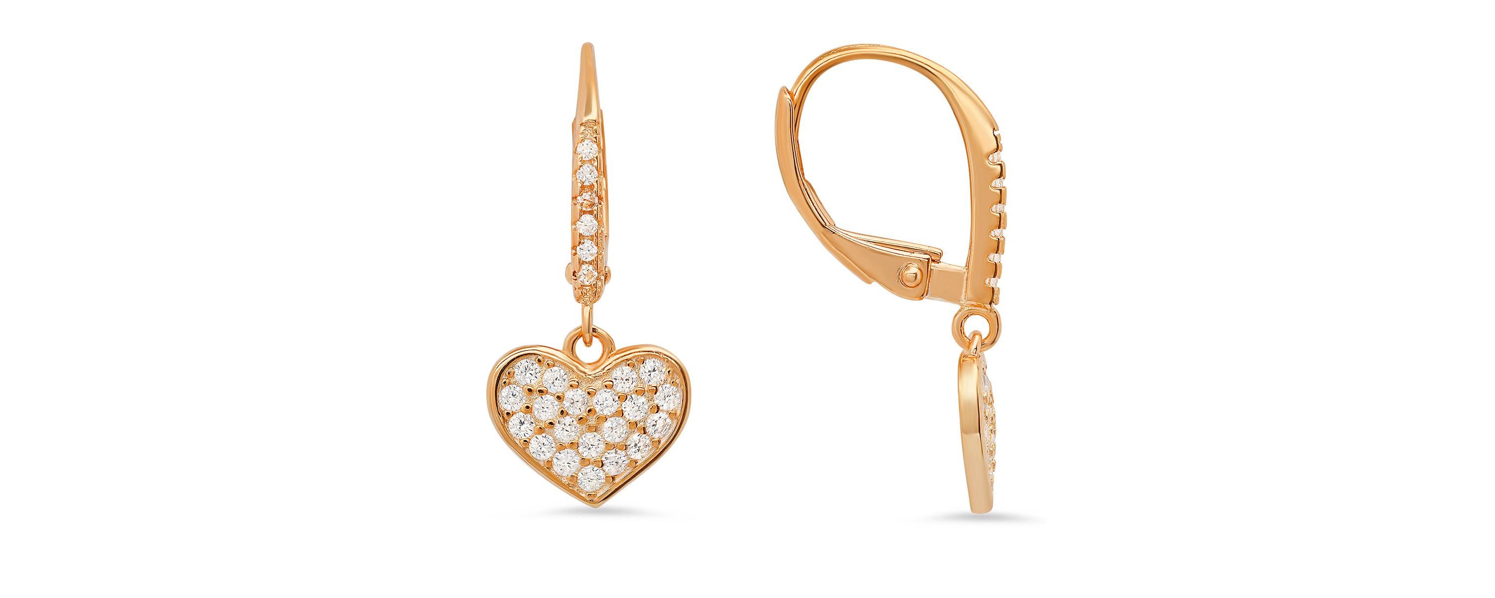 Lab Created Sterling Silver Dangling Heart CZ Leverback Earrings