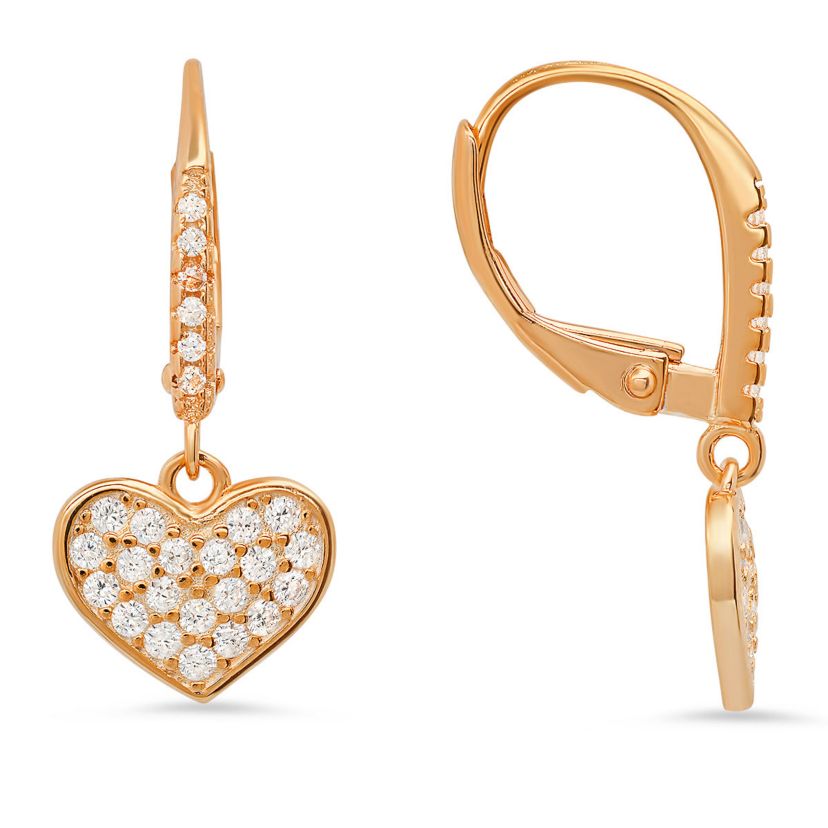Lab Created Sterling Silver Dangling Heart CZ Leverback Earrings