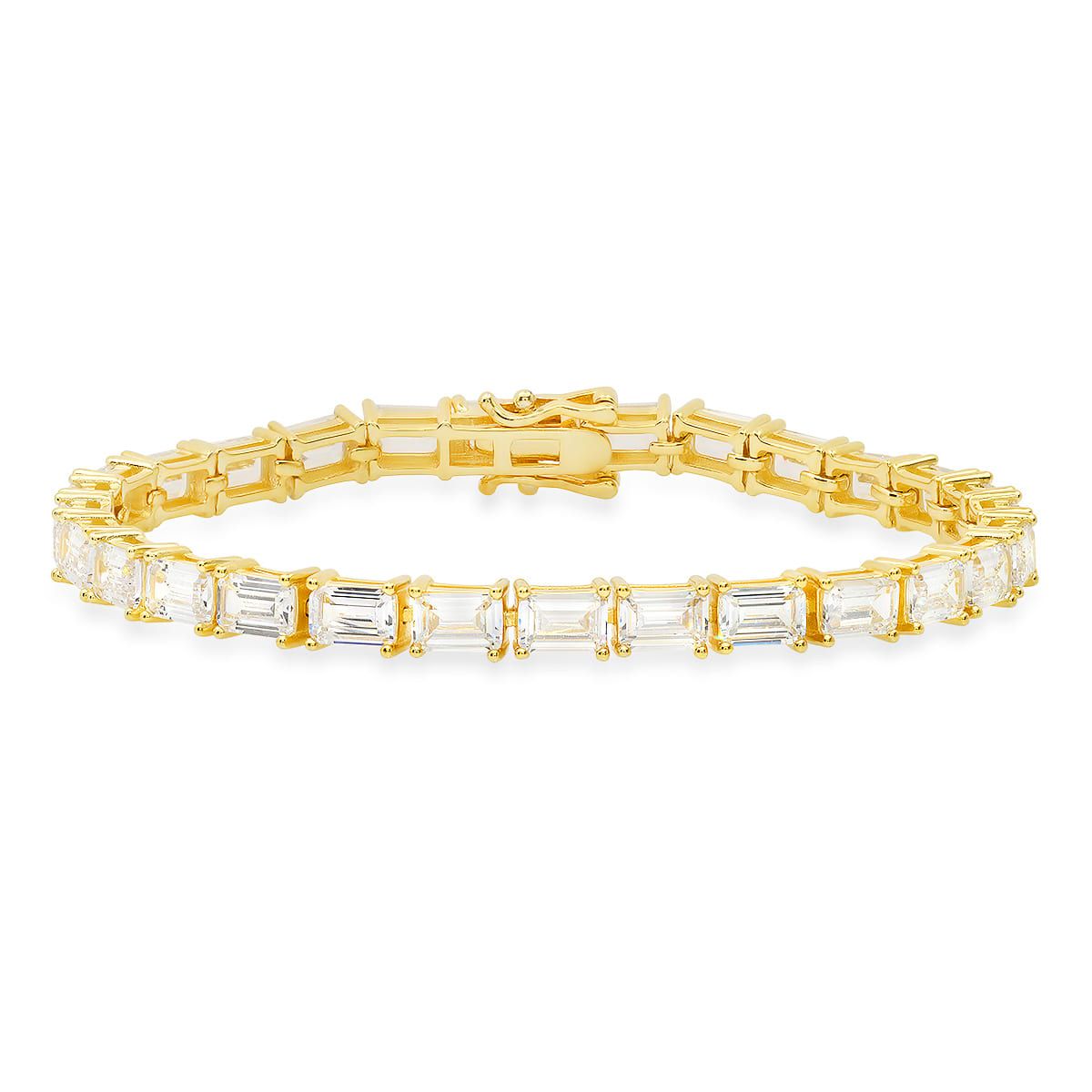 Lab Created 14k Gold Over Silver Emerald-cut CZ Tennis Bracelet