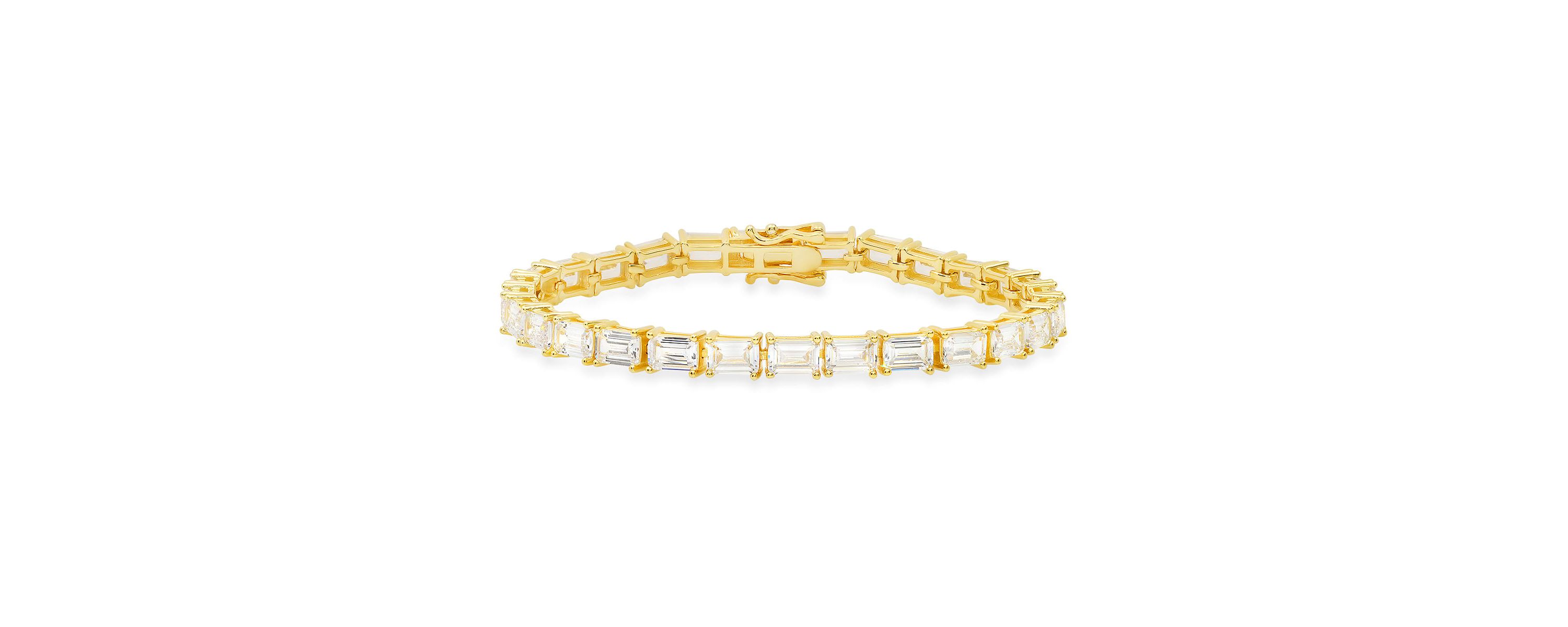 Lab Created 14k Gold Over Silver Emerald-cut CZ Tennis Bracelet