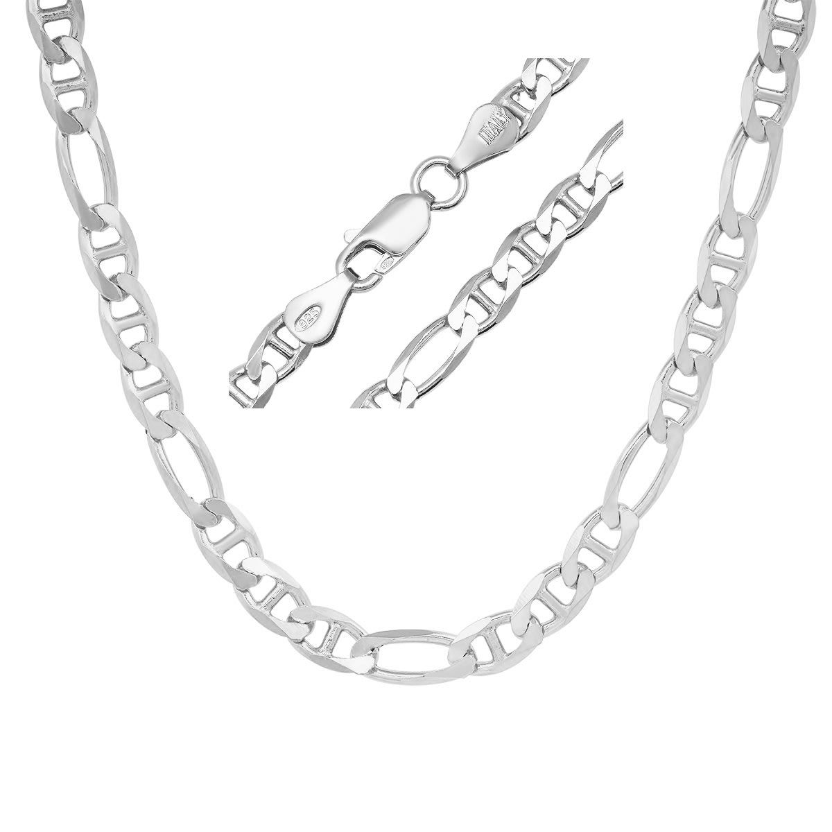 Italian Sterling Silver 4.75mm Figaro Mariner Chain Necklace - Unisex