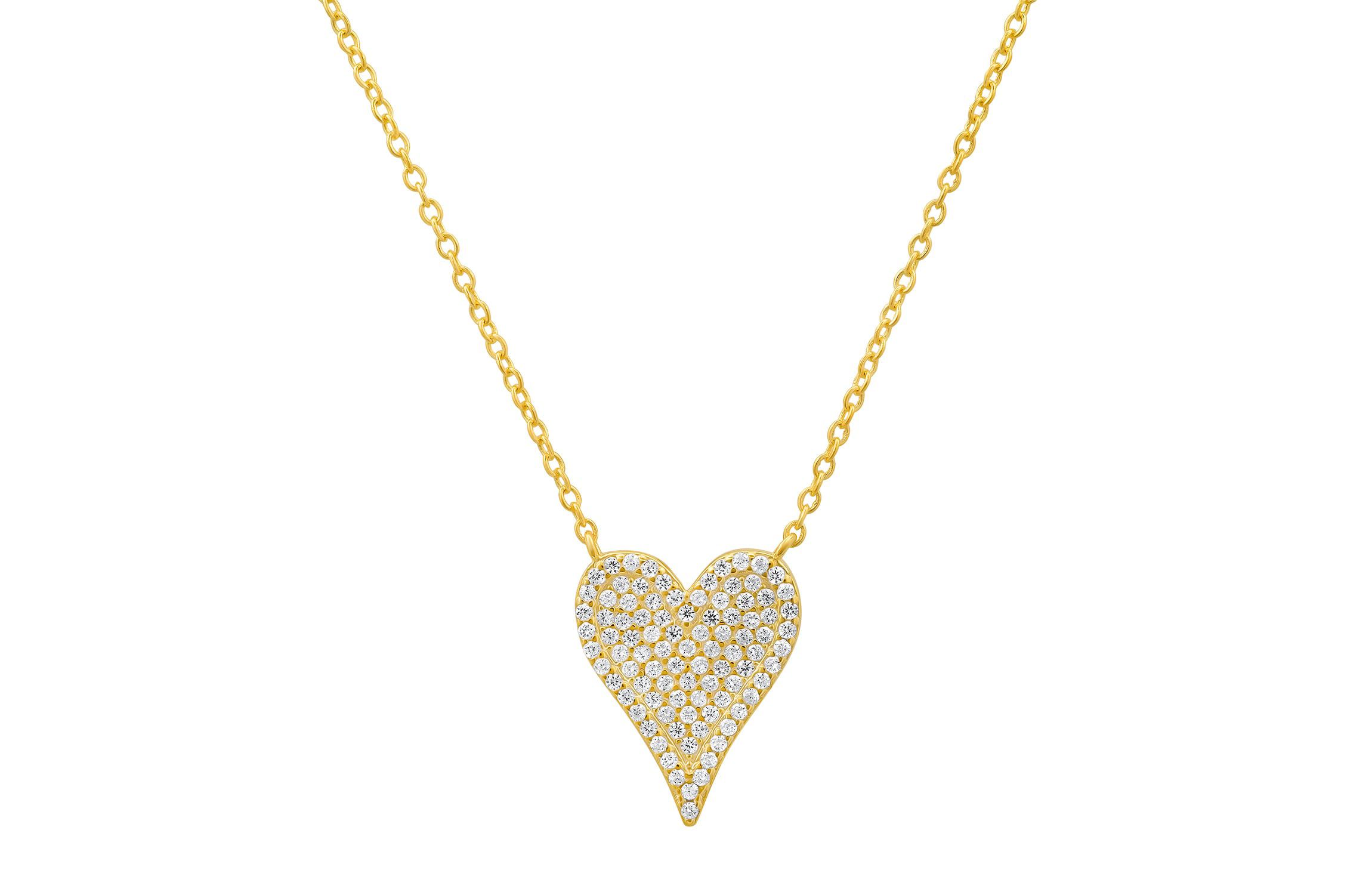 Lab Created 14k Gold Over Silver Elongated CZ Heart Necklace