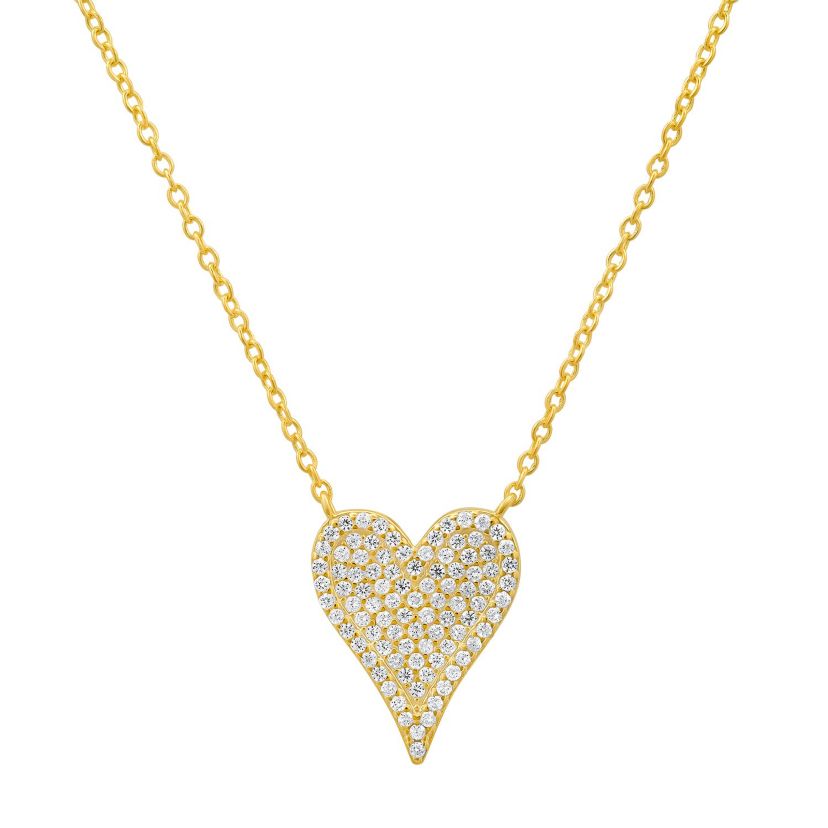 Lab Created 14k Gold Over Silver Elongated CZ Heart Necklace
