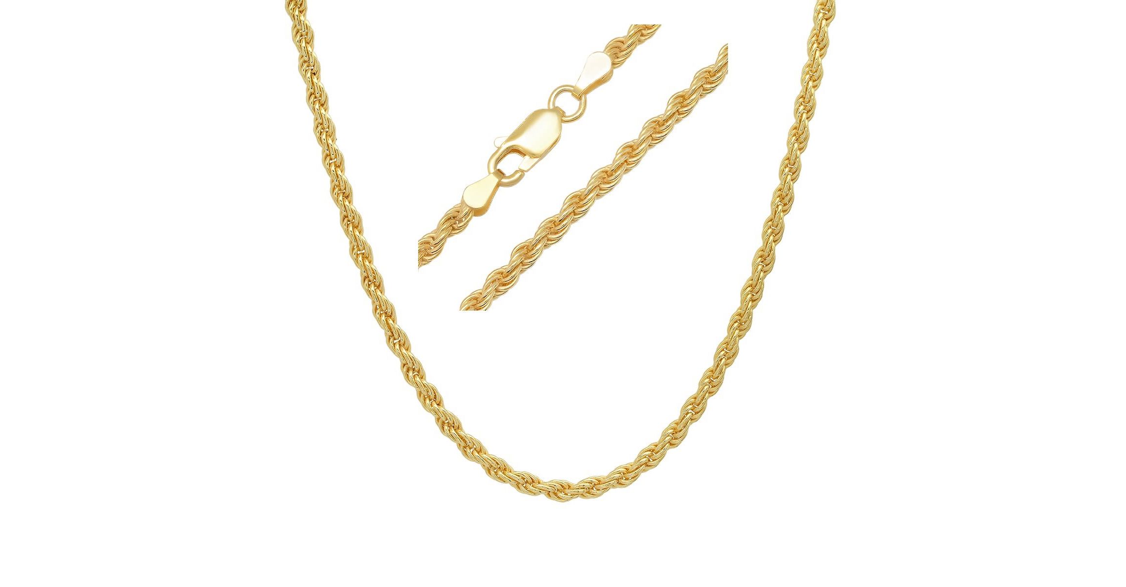 Mens Italian Thick/Heavy 3mm 14k Gold Over Silver Rope Chain Necklace