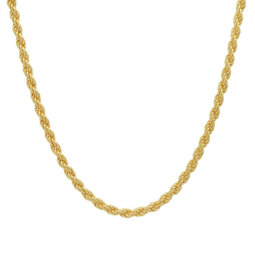 Mens Italian Thick/Heavy 3mm 14k Gold Over Silver Rope Chain Necklace