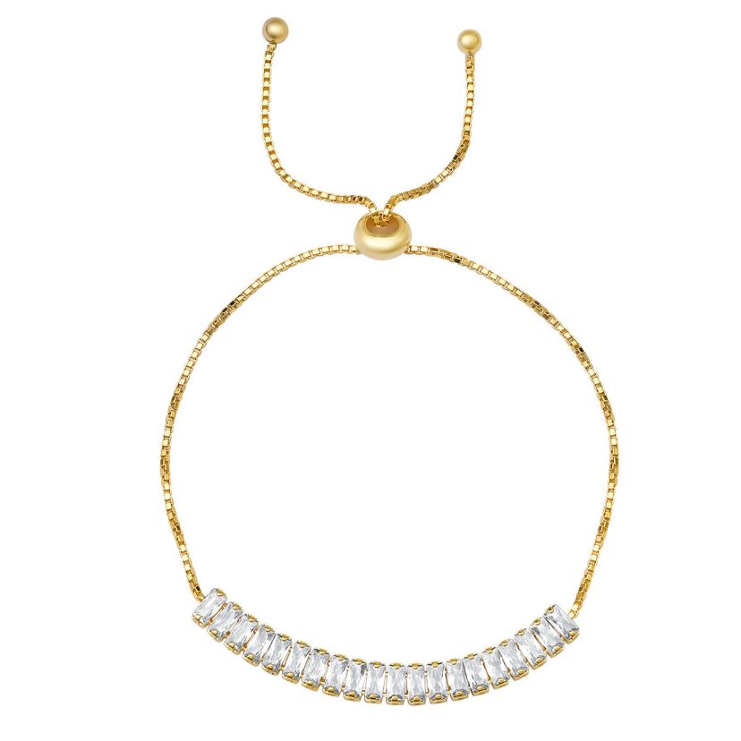 Lab Created Sterling Silver Petite Emerald-cut CZ Adjustable Bracelet