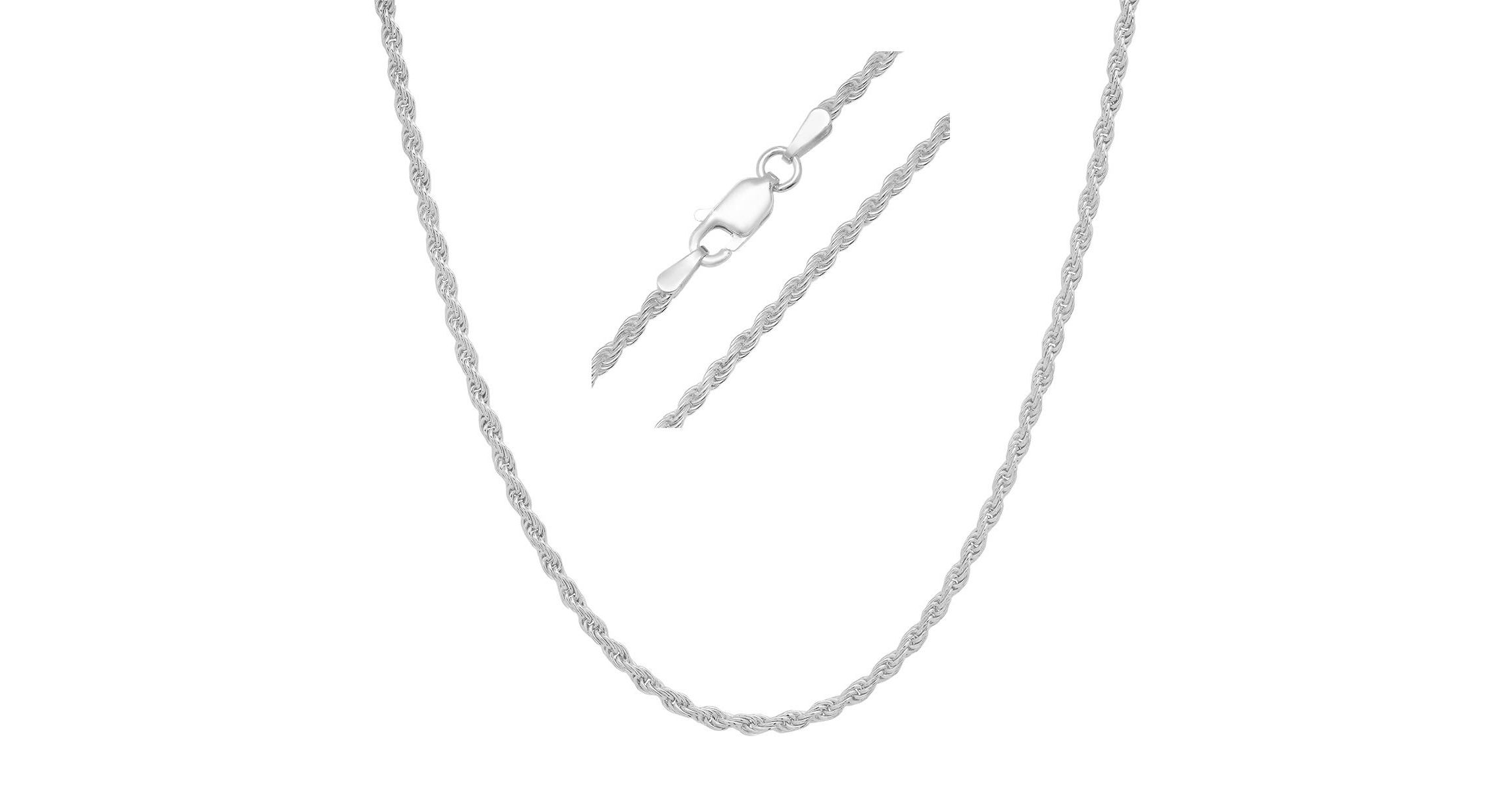 Italian Sterling Silver 2mm Rope Chain Necklace - Unisex
