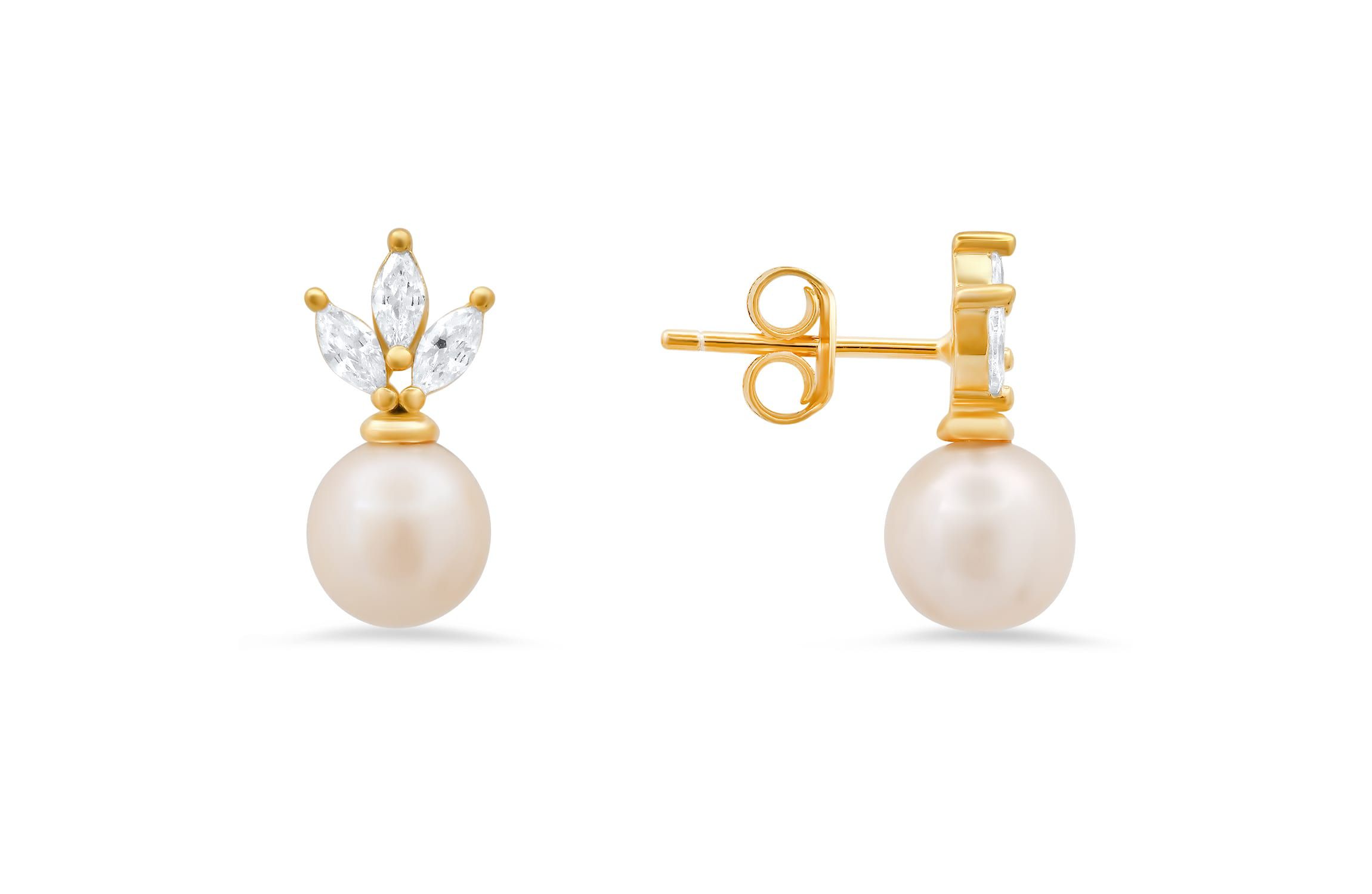 Lab Created Sterling Silver Dangling CZ & Pearl Stud Earrings