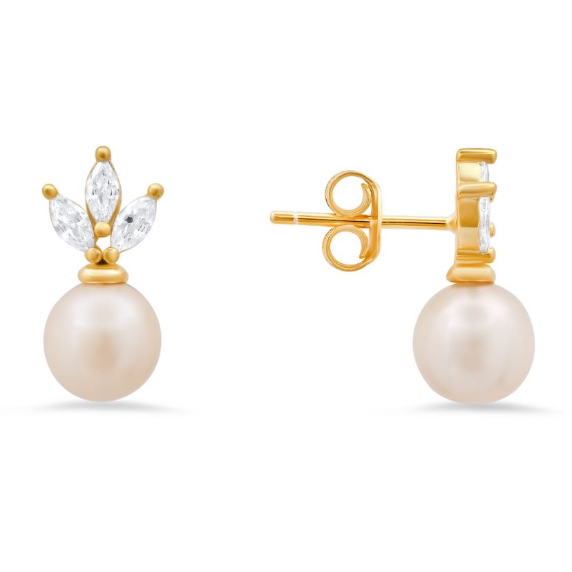 Lab Created Sterling Silver Dangling CZ & Pearl Stud Earrings