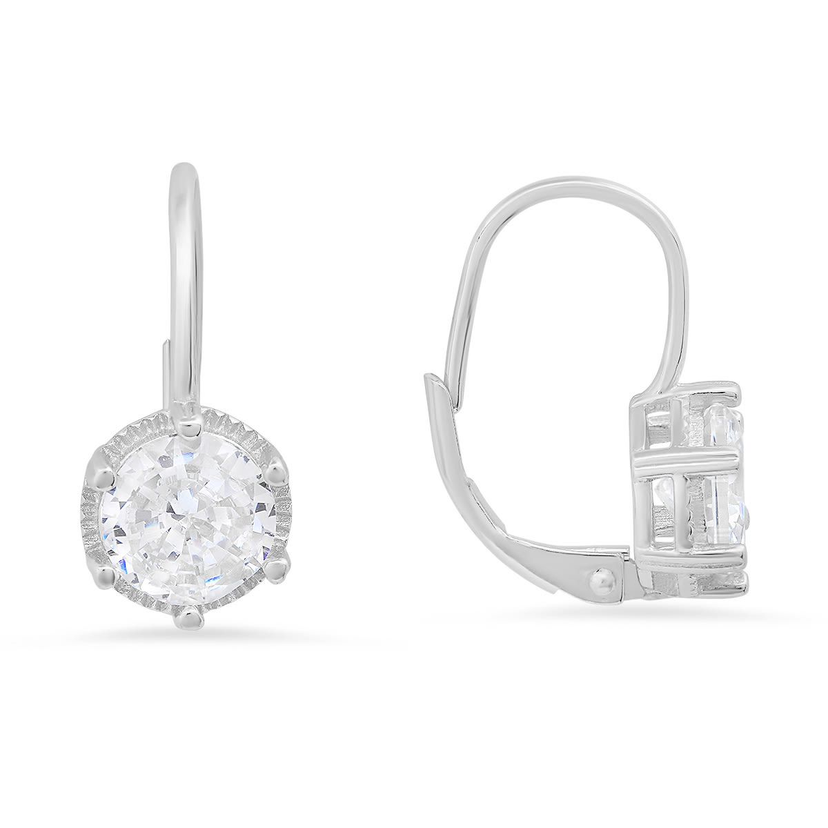 Lab Created Sterling Silver Round-cut CZ Leverback Earrings