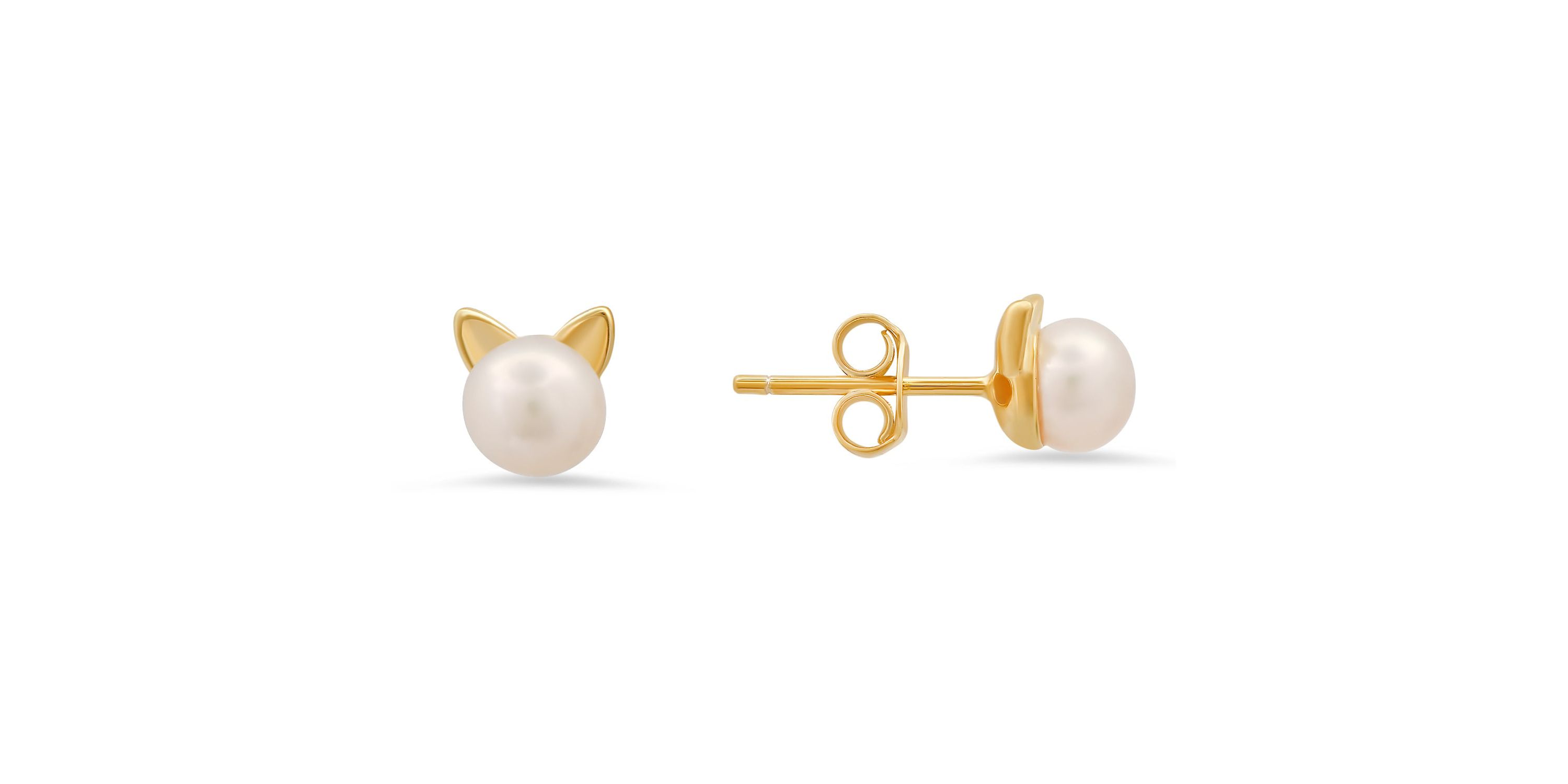 Lab Created Sterling Silver Kitty Cat Pearl Stud Earrings