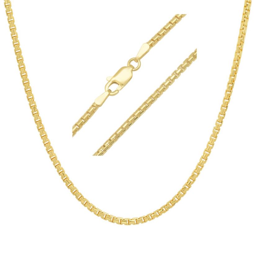 Italian 14k Gold Over Silver 2mm Round Box Chain Necklace - Unisex