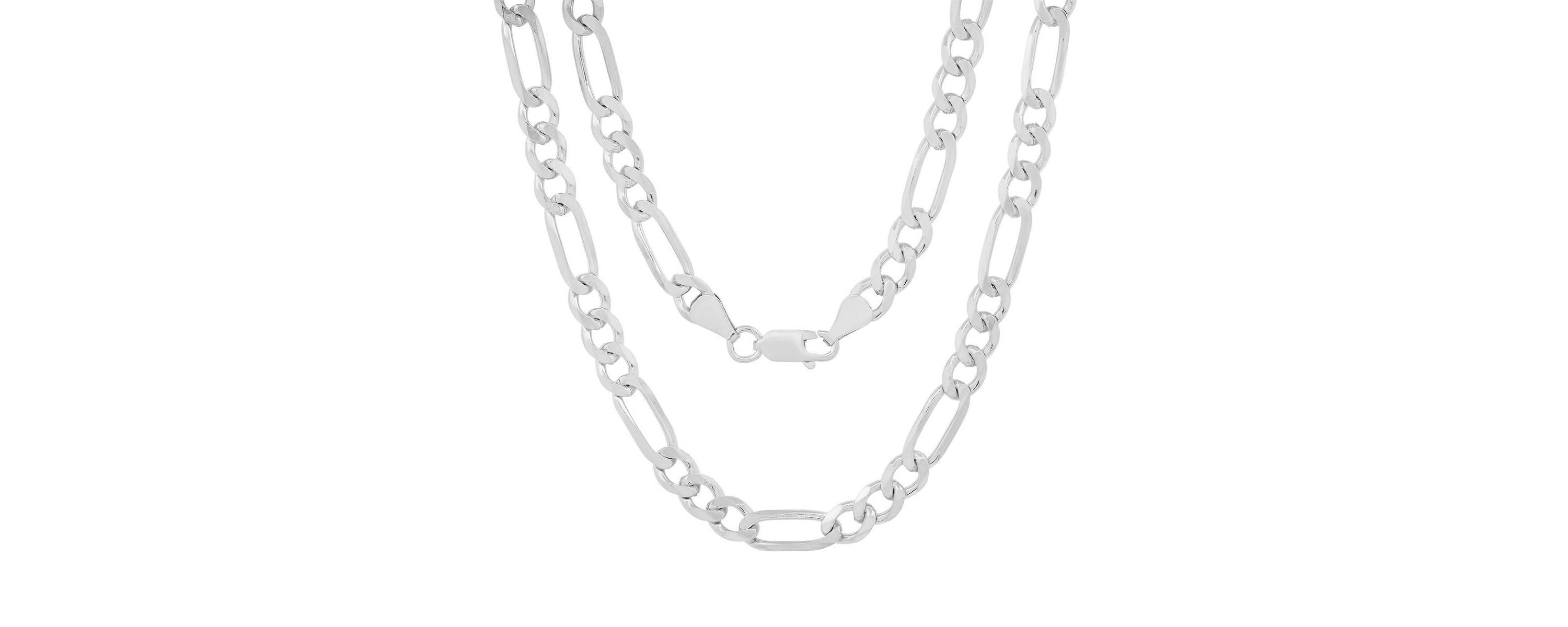 Mens Italian Thick/Heavy Italian Sterling Silver Figaro Chain Necklace
