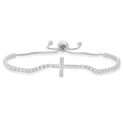 Kylie Harper Lab Created 14k Gold Over Silver Petite CZ Cross Adjustable Bracelet